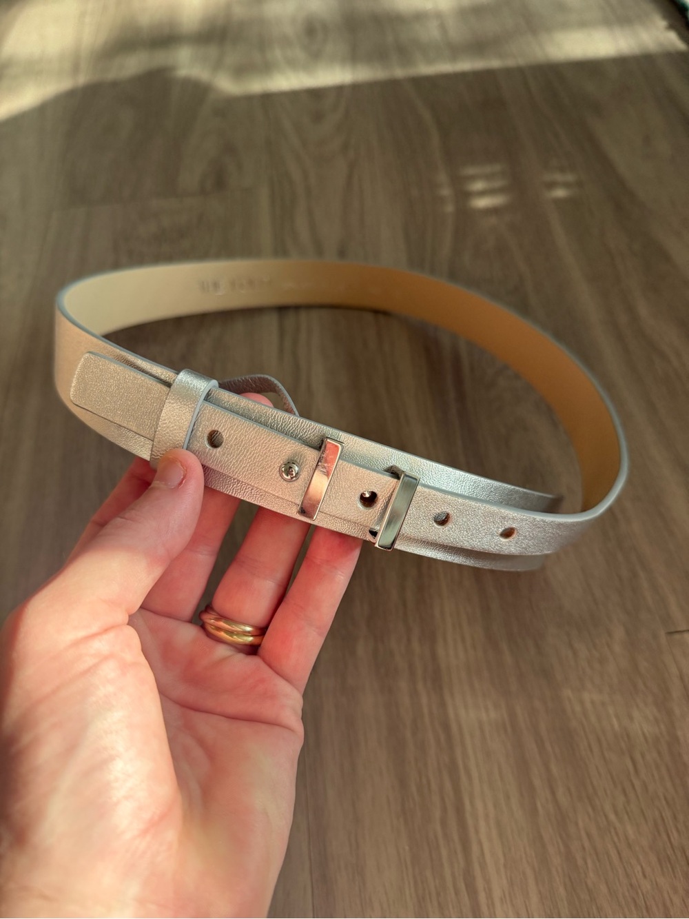 The Fold Metallic Silver Genuine Leather Wide Waist Belt Made in Italy T2